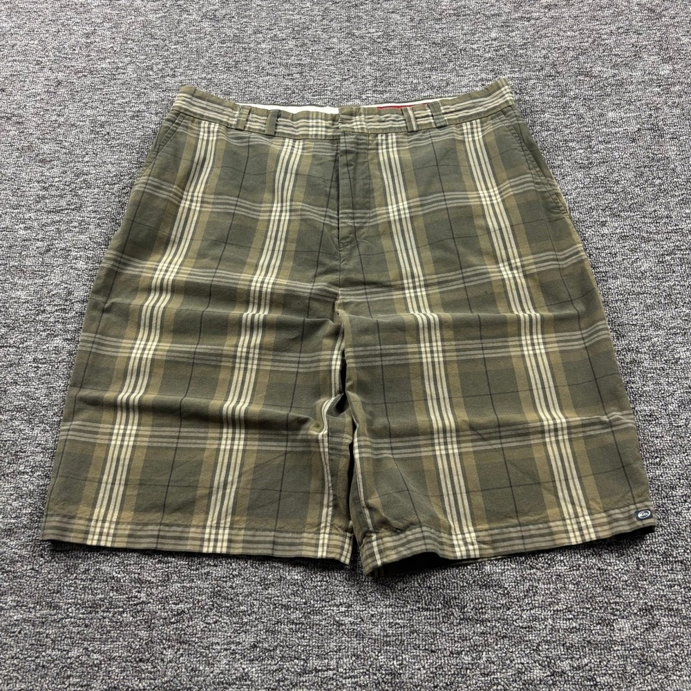 Y2K 2000s Quiksilver Skate Plaid Baggy Shorts Green/Brown Mens Size 38